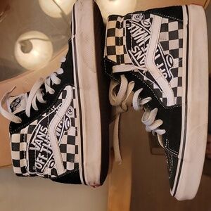 Vans Black White Checkerboard High-Top Sneakers with Side Logo